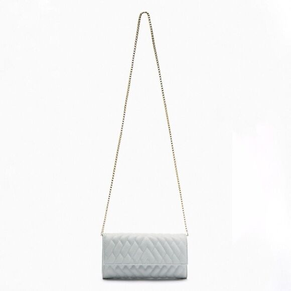 Zara Silver Quilted Crossbody Gold Chain Wallet New - Picture 6 of 6